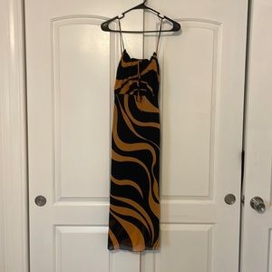 Vintage Caren Sport Black Orange Y2K pattern Slip style Dress 3XL MIDI dress